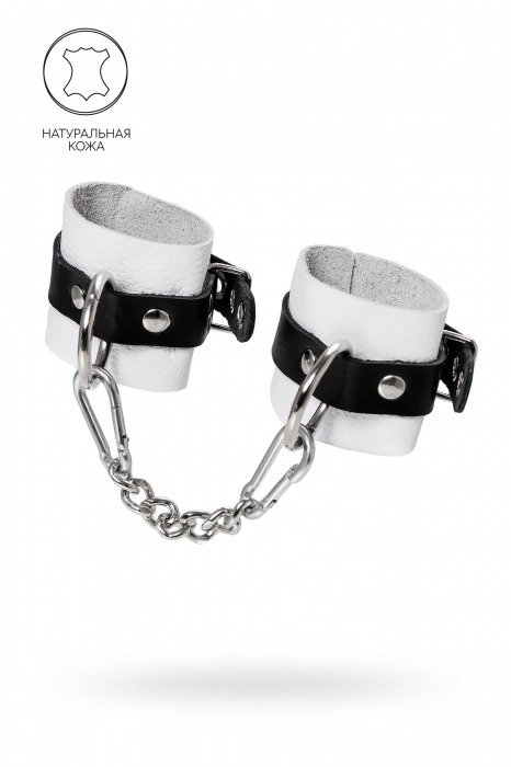 Бело-черные кожаные наручники с одним ремешком с люверсами - Pecado - купить с доставкой в Батайске