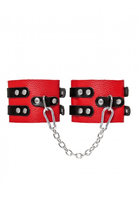 Красно-черные мягкие оковы с двумя ремешками с люверсами - Pecado - купить с доставкой в Батайске