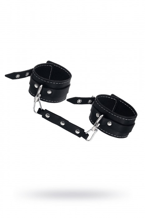 Черные двухслойные кожаные оковы с белой строчкой - Pecado - купить с доставкой в Батайске
