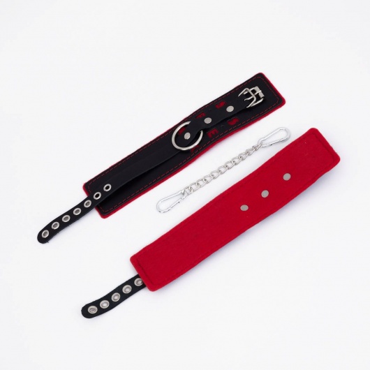 Черно-красные оковы с красной строчкой Sex - Crazy Handmade - купить с доставкой в Батайске