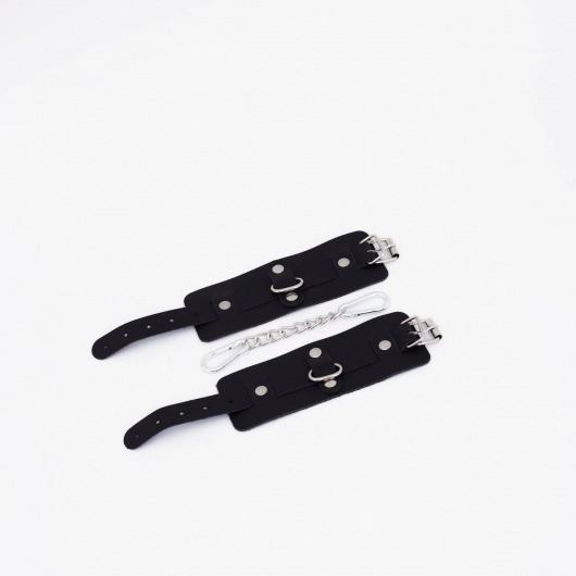 Черные кожаные наручники с хромированной фурнитурой - Crazy Handmade - купить с доставкой в Батайске