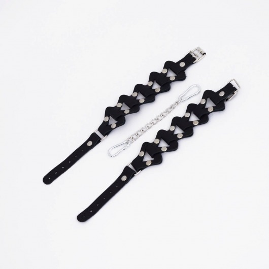 Черные кожаные наручники из звеньев - Crazy Handmade - купить с доставкой в Батайске