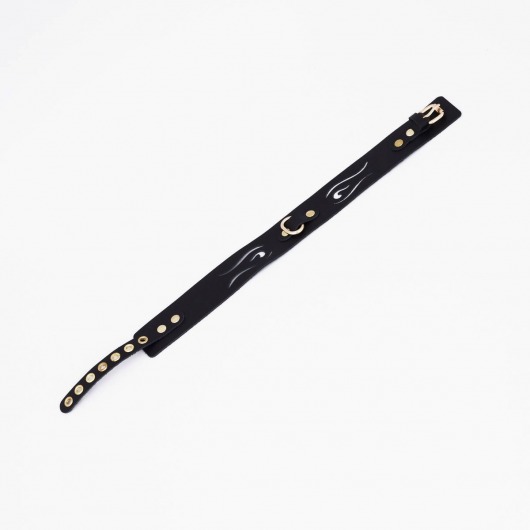 Черный кожаный ошейник с золотистой фурнитурой - Crazy Handmade - купить с доставкой в Батайске