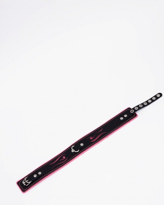 Черно-розовый кожаный ошейник с розовой строчкой - Crazy Handmade - купить с доставкой в Батайске