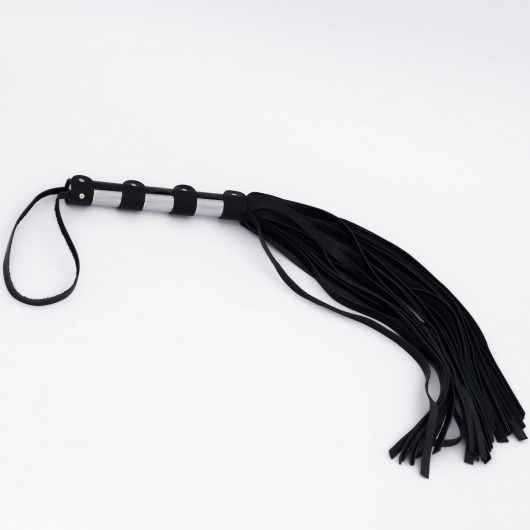 Черный кожаный флоггер со стальной ручкой - 45 см. - Crazy Handmade - купить с доставкой в Батайске