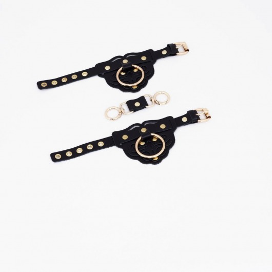 Черные наручники с золотистой фурнитурой - Crazy Handmade - купить с доставкой в Батайске