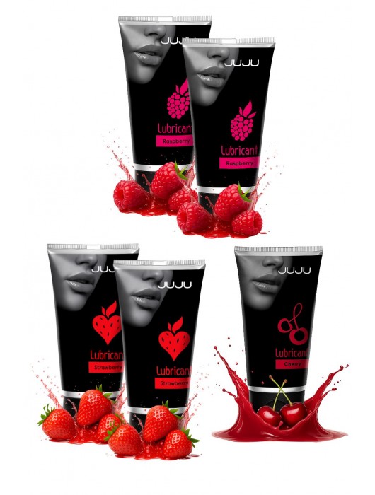 Набор из 5 съедобных лубрикантов JUJU (клубника х 2, малина х 2, вишня) - JuJu - купить с доставкой в Батайске