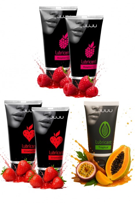 Набор из 5 съедобных лубрикантов JUJU (клубника х 2, малина х 2, тропические фрукты) - JuJu - купить с доставкой в Батайске