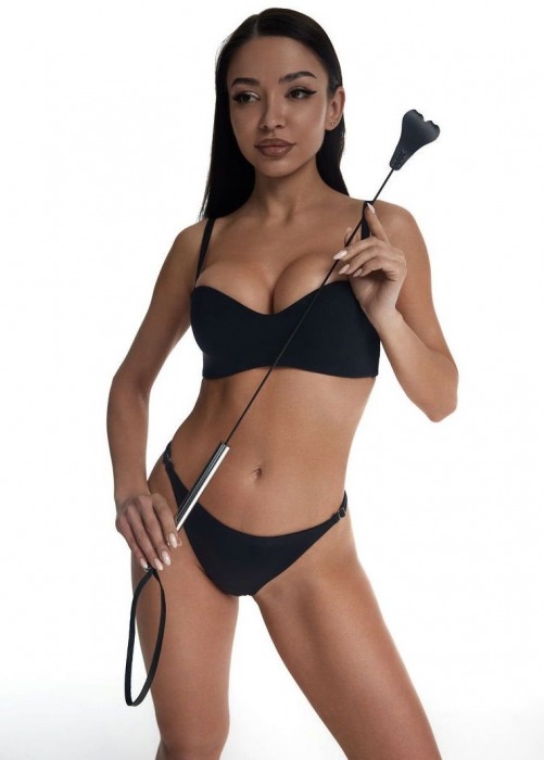 Стек с черным кожаным наконечником в виде сердца и металлической ручкой - 67 см. - Crazy Handmade - купить с доставкой в Батайске