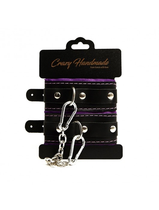 Черно-фиолетовые скругленные наручники с мягкой подкладкой - Crazy Handmade - купить с доставкой в Батайске