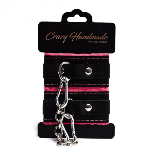 Черно-розовые скругленные наручники с мягкой подкладкой - Crazy Handmade - купить с доставкой в Батайске