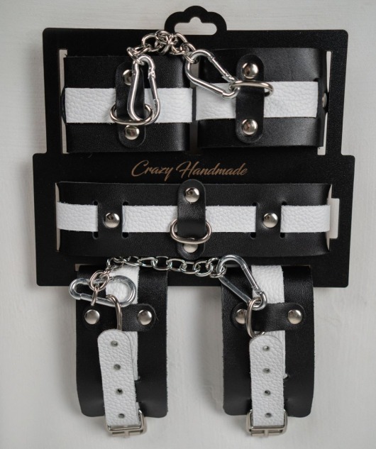 Набор фиксаторов из черной и белой натуральной кожи - Crazy Handmade - купить с доставкой в Батайске