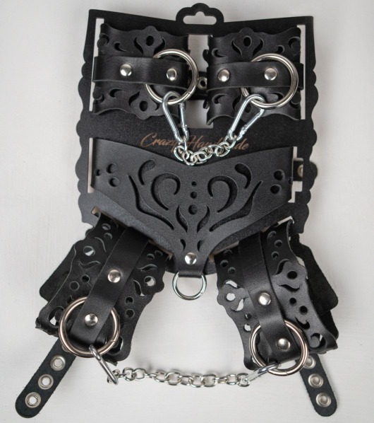 Черный ажурный кожаный набор фиксаций - Crazy Handmade - купить с доставкой в Батайске