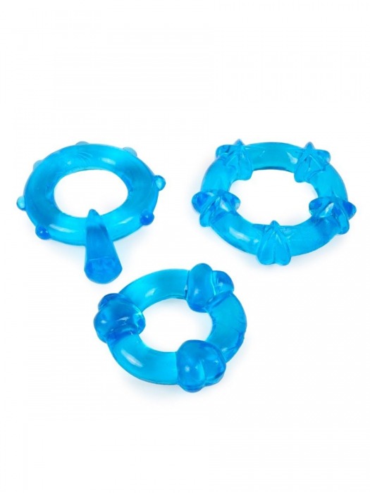 Набор из 3 синих эрекционных колец с различным рельефом - Erowoman-Eroman - в Батайске купить с доставкой