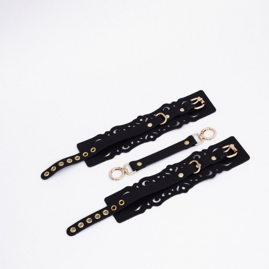 Черный кожаные оковы с узорами и золотистой фурнитурой - Crazy Handmade - купить с доставкой в Батайске