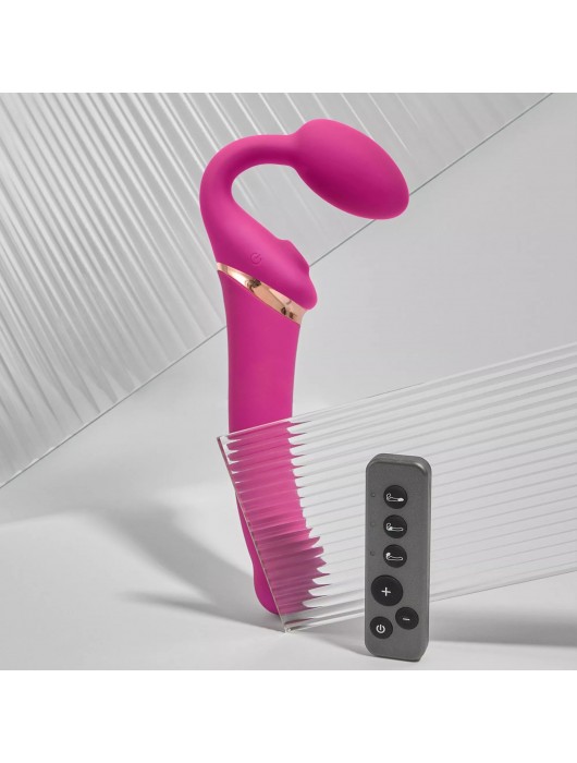 Ярко-розовый безремневой страпон Multi Orgasm Bendable Strap-On size XL с клиторальной стимуляцией - Strap-on-me - купить с доставкой в Батайске