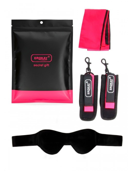 Черно-розовый эротический набор: маска, наручники и повязка - Erokay - купить с доставкой в Батайске