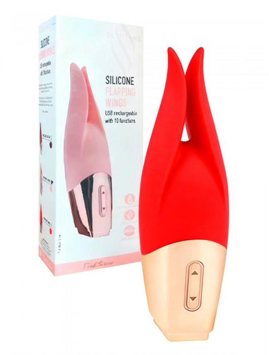 Красный мини-вибратор с раздвоенным кончиком - 12,3 см. - Erokay