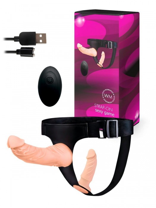 Женский страпон с 2 насадками, вибрацией и пультом ДУ - Erowoman-Eroman - купить с доставкой в Батайске