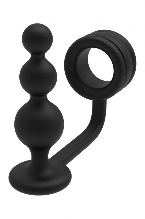 Черное эрекционное кольцо с анальной елочкой Cockring With Beaded Anal Plug - Dream Toys - в Батайске купить с доставкой