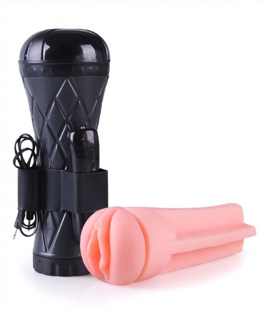 Телесный мастурбатор-вагина в черной колбе с вибрацией - Boys of Toys - в Батайске купить с доставкой