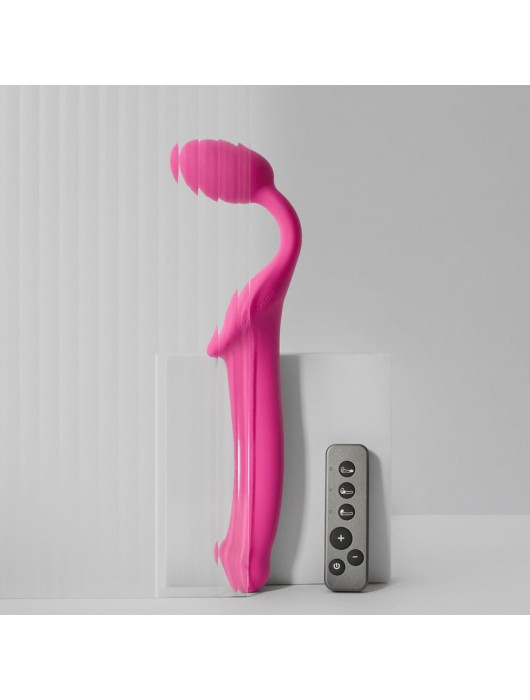 Ярко-розовый безремневой страпон Strap-on-me Vibrating Bendable Strap-On size M - Strap-on-me - купить с доставкой в Батайске