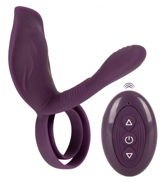 Фиолетовая насадка на член с клиторальным отростком и пультом ДУ RC Couple’s Vibrator 2 - Orion - в Батайске купить с доставкой