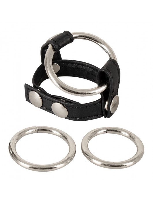 Подхват для мошонки с 3 съемными эрекционными кольцами Leder-Riemen - Orion - в Батайске купить с доставкой