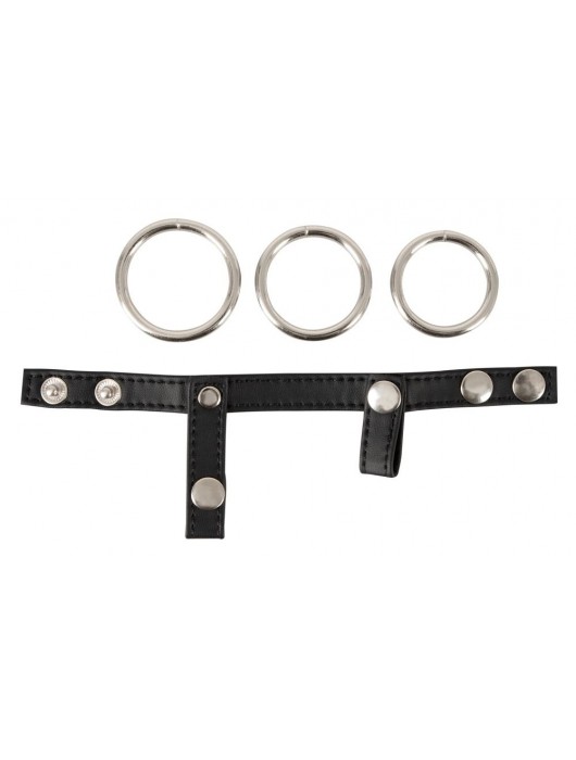 Подхват для мошонки с 3 съемными эрекционными кольцами Leder-Riemen - Orion - в Батайске купить с доставкой