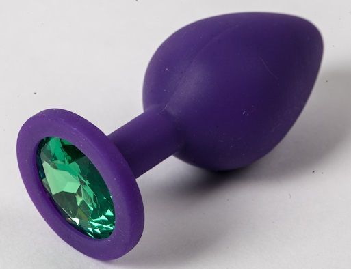 Фиолетовая силиконовая пробка с зеленым кристаллом - 9,5 см. - 4sexdreaM - купить с доставкой в Батайске
