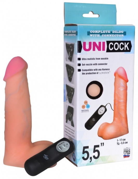 Фаллическая насадка Харнесс UNICOCK 5,5  с вибрацией - 17 см. - LOVETOY (А-Полимер) - купить с доставкой в Батайске