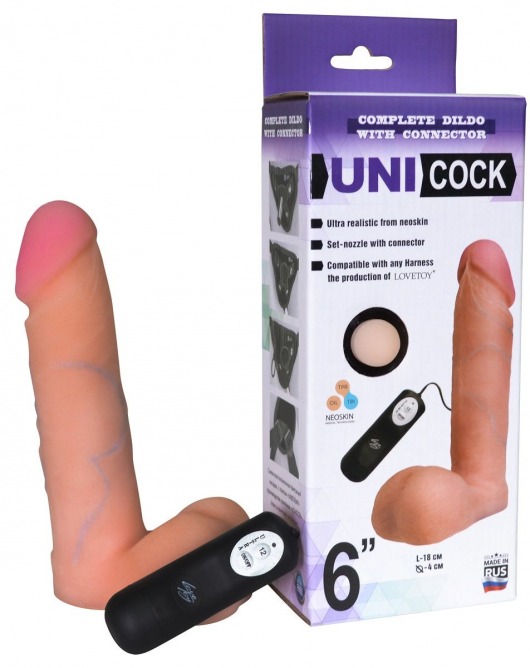 Фаллическая насадка Харнесс UNICOCK 6  с вибрацией - 18 см. - LOVETOY (А-Полимер) - купить с доставкой в Батайске