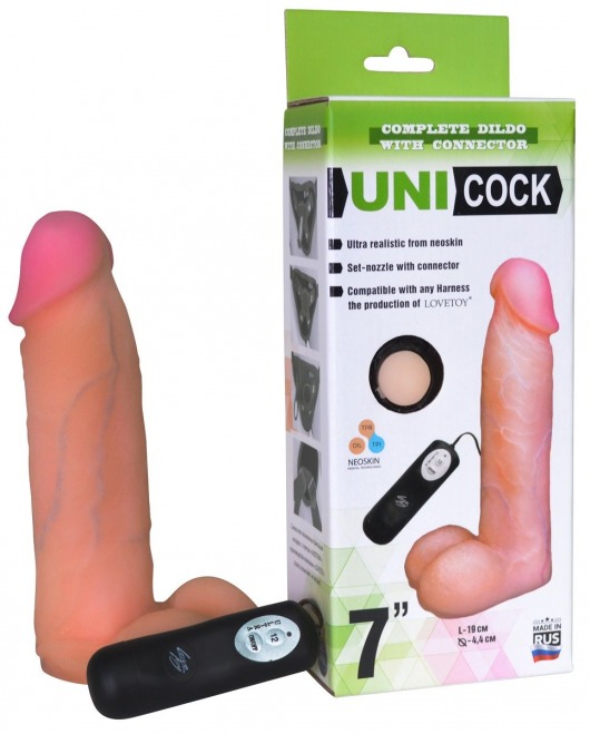 Фаллическая насадка Харнесс UNICOCK 7  с вибрацией - 19 см. - LOVETOY (А-Полимер) - купить с доставкой в Батайске
