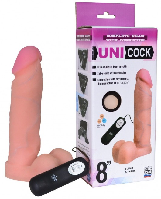 Фаллическая насадка Харнесс UNICOCK 8  с вибрацией - 20 см. - LOVETOY (А-Полимер) - купить с доставкой в Батайске