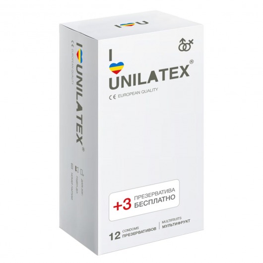 Разноцветные ароматизированные презервативы Unilatex Multifruit  - 12 шт. + 3 шт. в подарок - Unilatex - купить с доставкой в Батайске
