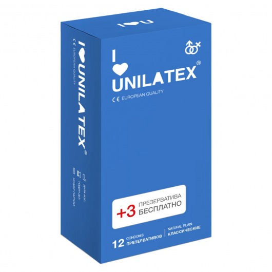 Классические презервативы Unilatex Natural Plain - 12 шт. + 3 шт. в подарок - Unilatex - купить с доставкой в Батайске