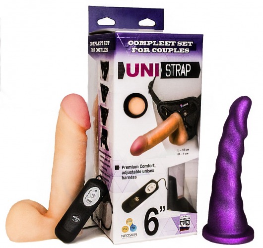Вибрострапон с двумя насадками UniStrap - 18 и 18 см. - LOVETOY (А-Полимер) - купить с доставкой в Батайске