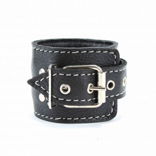 Чёрные кожаные наручники с крупной строчкой - БДСМ Арсенал - купить с доставкой в Батайске