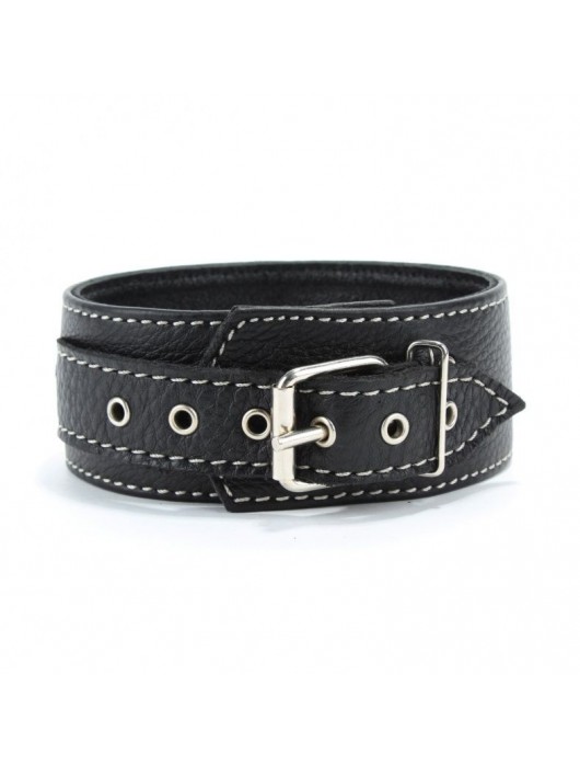 Черный кожаный ошейник с петлёй для поводка - БДСМ Арсенал - купить с доставкой в Батайске