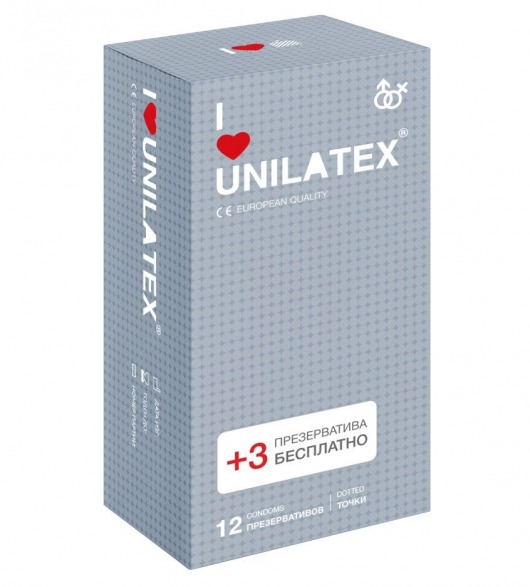 Презервативы с точками Unilatex Dotted - 12 шт. + 3 шт. в подарок - Unilatex - купить с доставкой в Батайске