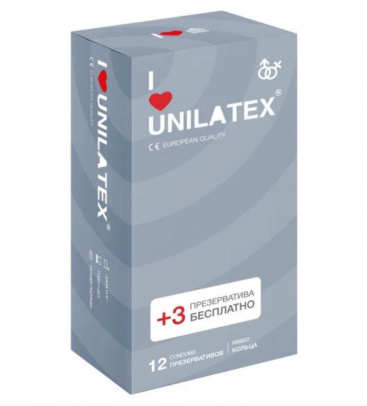 Презервативы с рёбрами Unilatex Ribbed - 12 шт. + 3 шт. в подарок - Unilatex - купить с доставкой в Батайске
