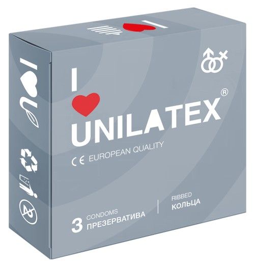 Презервативы с рёбрами Unilatex Ribbed - 3 шт. - Unilatex - купить с доставкой в Батайске
