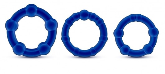 Набор из 3 синих эрекционных колец Stay Hard Beaded Cockrings - Blush Novelties - в Батайске купить с доставкой