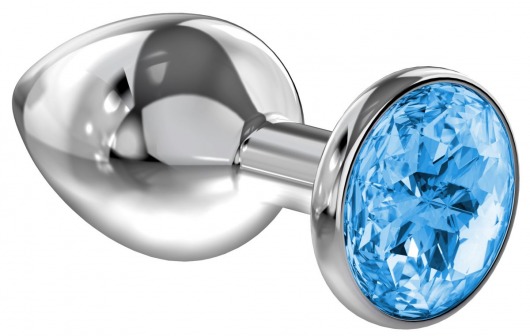 Большая серебристая анальная пробка Diamond Light blue Sparkle Large с голубым кристаллом - 8 см. - Lola Games - купить с доставкой в Батайске
