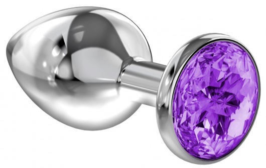Большая серебристая анальная пробка Diamond Purple Sparkle Large с фиолетовым кристаллом - 8 см. - Lola Games - купить с доставкой в Батайске