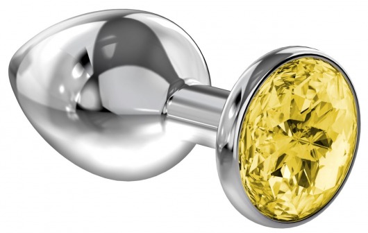 Большая серебристая анальная пробка Diamond Yellow Sparkle Large с жёлтым кристаллом - 8 см. - Lola Games - купить с доставкой в Батайске