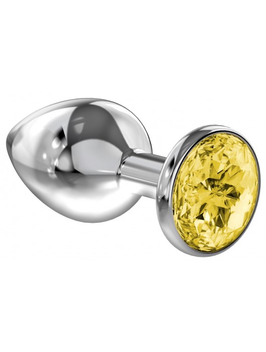 Малая серебристая анальная пробка Diamond Yellow Sparkle Small с жёлтым кристаллом - 7 см. - Lola Games - купить с доставкой в Батайске