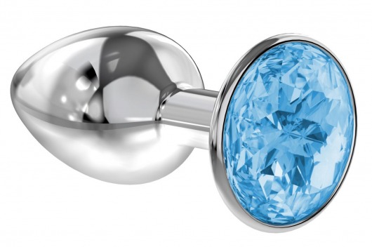 Малая серебристая анальная пробка Diamond Light blue Sparkle Small с голубым кристаллом - 7 см. - Lola Games - купить с доставкой в Батайске