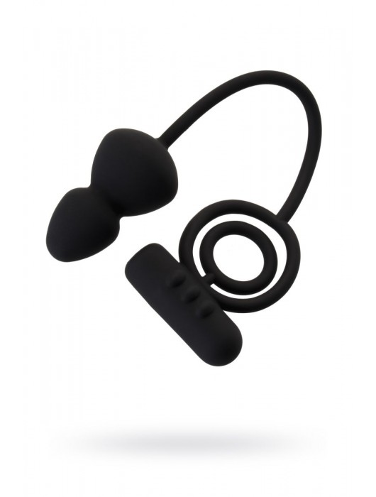 Чёрное эрекционное кольцо с вибростимулятором и анальным хвостом - Erotist Adult Toys - в Батайске купить с доставкой