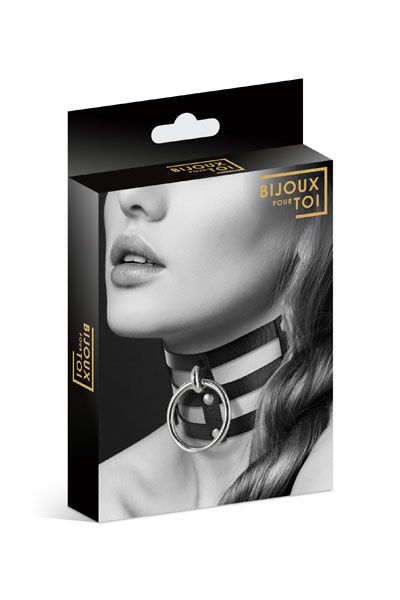 Чёрный тройной чокер с большим кольцом - Bijoux Pour Toi - купить с доставкой в Батайске